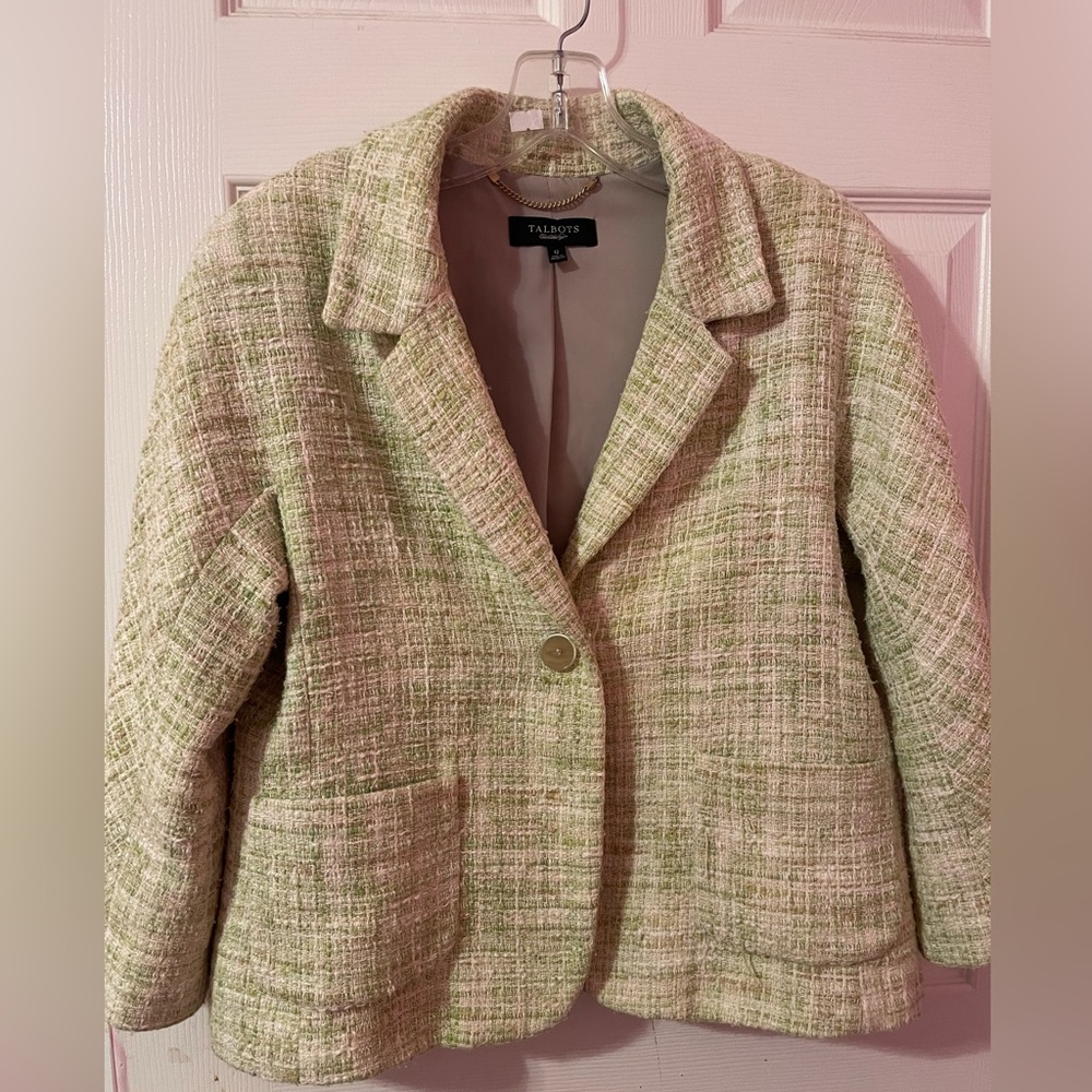 Talbots Women's Lime Green Tweed Blazer Size 12